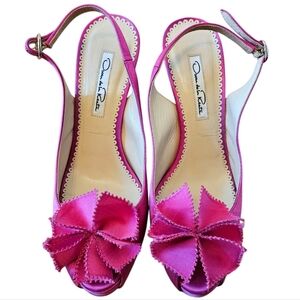 Oscar De La Renta Fuchsia Satin Origami Sling Formal Women's Heels Size EU 37.5